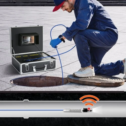 VEVOR Kanalizacijos kamera vamzdžių patikrai, 17,8 cm, 1000TVL, 30,5 m, su lokatoriumi 512Hz