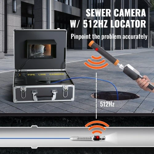 VEVOR Kanalizacijos kamera vamzdžių patikrai, 17,8 cm, 1000TVL, 30,5 m, su lokatoriumi 512Hz