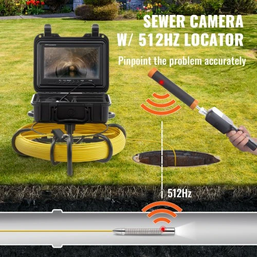 VEVOR Kanalizacijos vamzdžių inspekcinė kamera su 512 Hz zondu, 22,9 cm 720p ekranu, 50 m