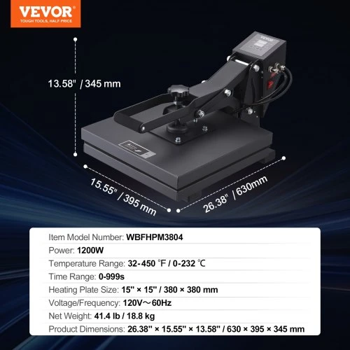 Koduva VEVOR karšto presavimo aparatas 15 x 15 col. / 38,1 x 38,1 cm sublimacijai