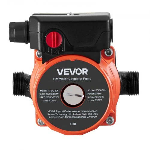 VEVOR Karšto vandens recirkuliacinis siurblys 38 LPM, 100 W, oranžinis / juodas, 15PBG-6B