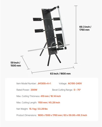 Koduva VEVOR karšto vielos putplasčio pjaustyklė, 200 W, su 6 nikeliu-chromu kaitinimo vielomis, 1150 mm pjovimo ilgio