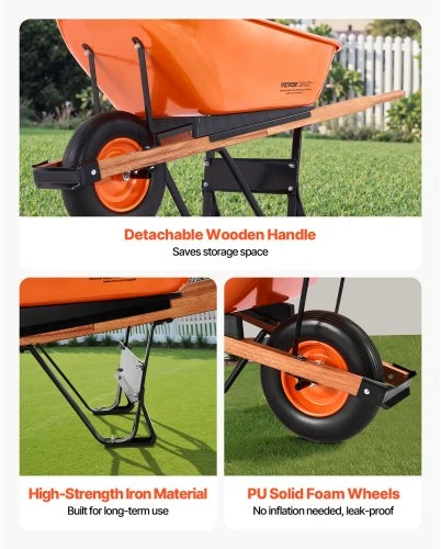 Koduva VEVOR karutis su ratuku WB-007A, 6 kub. pėd. / 150 kg, oranžinis ir juodas