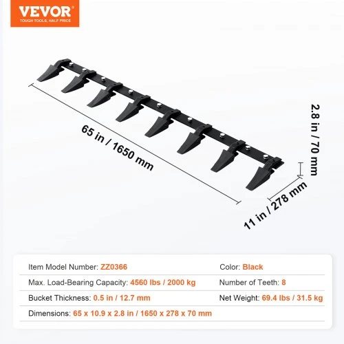 VEVOR Kaušo dantų juosta, 66 col., 8 dantų, varžtinė, 4560 lbs