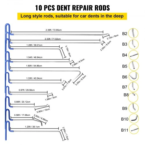 VEVOR Kėbulo įlenkimų šalinimo įrankių rinkinys, 20 vnt. Paintless Dent Repair strypai