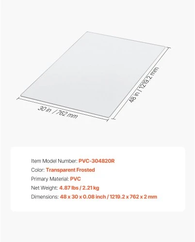 Koduva VEVOR kėdės kilimėlis 765 x 1215 mm, skaidrus, stačiakampis