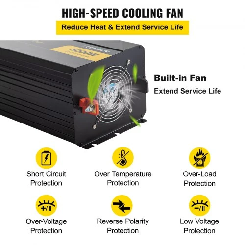 VEVOR Keitiklis su modifikuota sinusine banga 5000 W, DC 12 V į AC 120 V, GYM-5000W