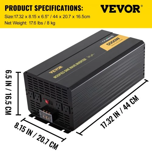 VEVOR Keitiklis su modifikuota sinusine banga 5000 W, DC 12 V į AC 120 V, GYM-5000W