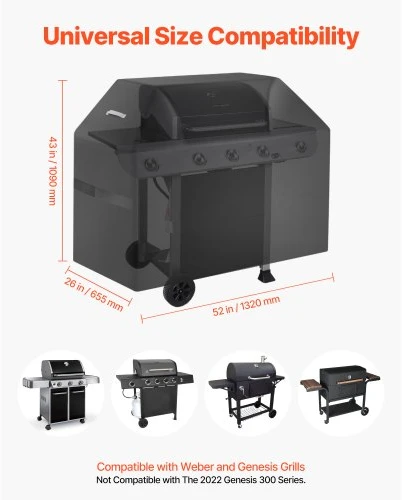 Koduva VEVOR kepsninės uždangalas, 52 col. BBQ dangtis lauko griliams, atsparus vandeniui ir blukimui, juodas