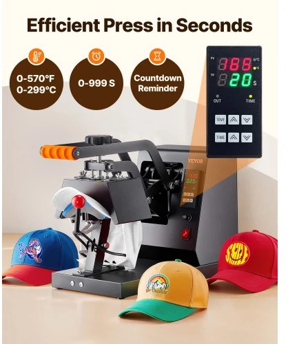 Koduva VEVOR kepurių karšto spaudimo presas, 4 viename, LCD temperatūros ir laiko valdymas