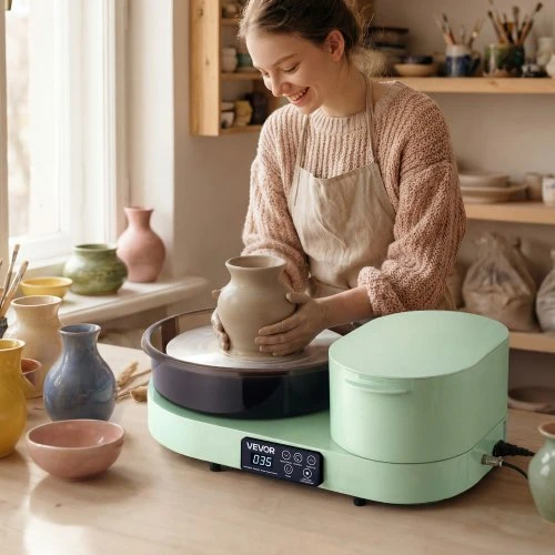 Koduva VEVOR keramiko žiedimo staklės su pedalu, 28 cm aliumininis diskas, 450 W, 30–300 aps./min., žalia