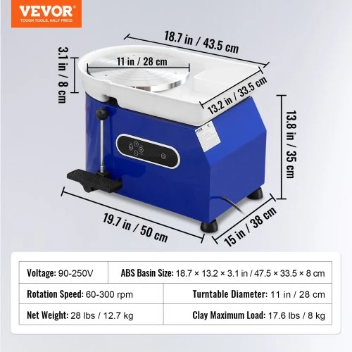 Koduva VEVOR keramikos žiedimo ratas 27,9 cm, 450 W, su pakoja ir lipdymo įrankiais