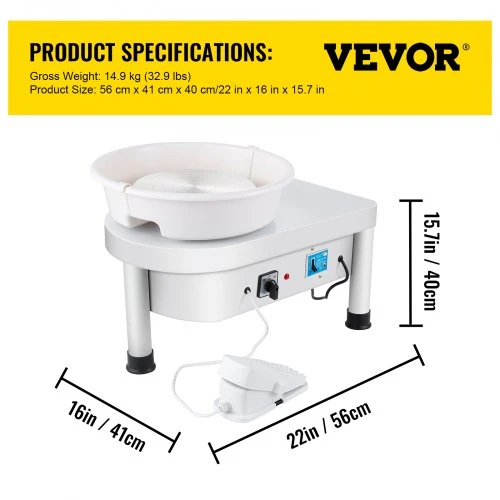 Koduva VEVOR keramikos žiedimo staklės 25 cm, 280 W, su kojiniu pedalu