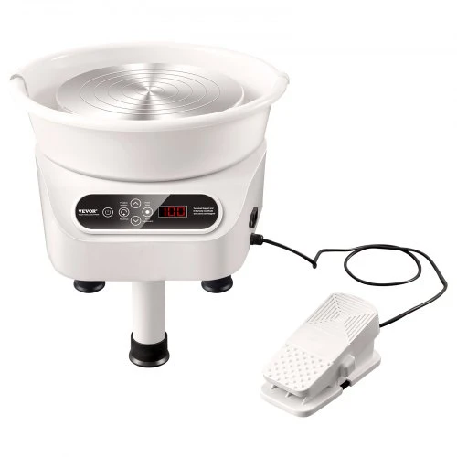 Koduva VEVOR keramikos žiedimo staklės 27,9 cm, kojinis pedalas, jutiklinis ekranas, 450 W, 3 kojelės, baltos