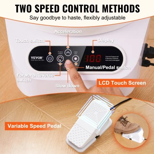 Koduva VEVOR keramikos žiedimo staklės 27,9 cm, kojinis pedalas, jutiklinis ekranas, 450 W, 3 kojelės, baltos