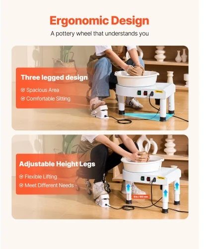Koduva VEVOR keramikos žiedimo staklės, 28 cm, 60–300 RPM, su koja valdomu pedal ypu, reguliuojamomis kojomis ir nuimamu baseinu