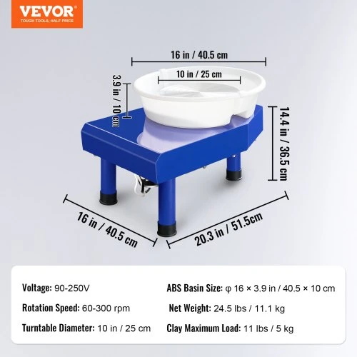 Koduva VEVOR keramikos žiedimo staklės, 24,9 cm, su kojiniu pedalu, 350 W