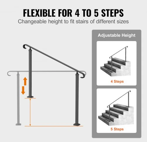 VEVOR Ketaus ranktūris lauko laiptams, 3 pakopoms, juodas