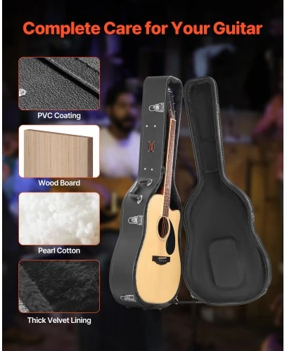 Koduva VEVOR kietas dėklas akustinei gitarai, 43,31 col. / 110 cm, su užraktu ir raktais
