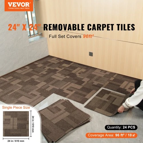 VEVOR Kiliminės plytelės, 24 vnt., 610 x 610 x 6 mm, mišriai rudos