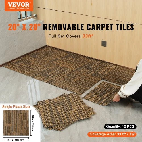 VEVOR Kiliminės plytelės, 500 x 500 x 7 mm, mišri ruda, 12 vnt.