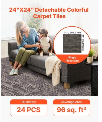 VEVOR Kiliminės plytelės, 610 x 610 mm, 24 vnt., pilka ir ruda
