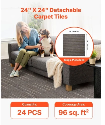 VEVOR Kiliminės plytelės 610 x 610 mm, 24 vnt., modulinis kilimas, tamsiai ruda