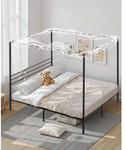 VEVOR King Size metalinė stoginė lovos rėmas, juodas, su keturiais stulpais