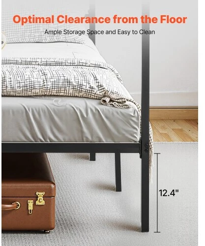 VEVOR King Size metalinė stoginė lovos rėmas, juodas, su keturiais stulpais