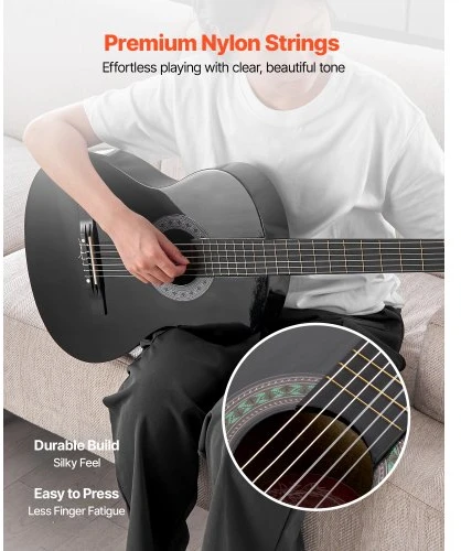 VEVOR Klasikinė gitara, 780 mm, juoda, su priedų rinkiniu
