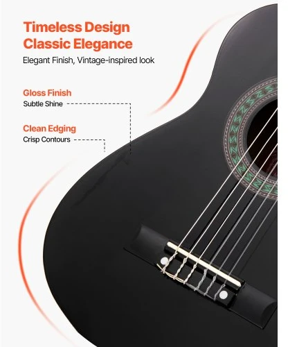 VEVOR Klasikinė gitara, 780 mm, juoda, su priedų rinkiniu