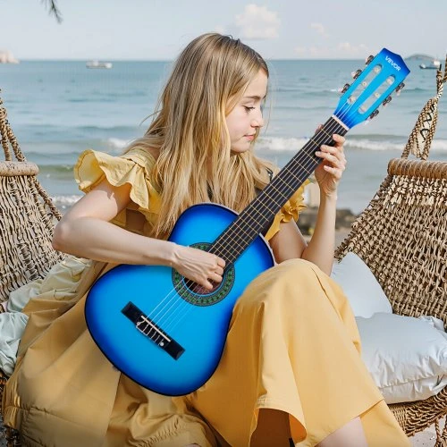 VEVOR Klasikinė gitara 780 mm, mėlyna, starter rinkinys