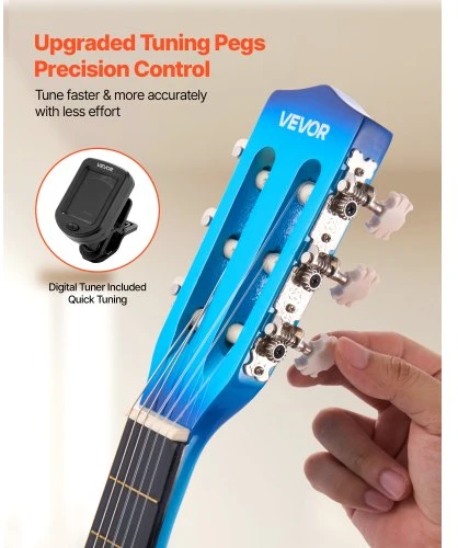 VEVOR Klasikinė gitara 780 mm, mėlyna, starter rinkinys