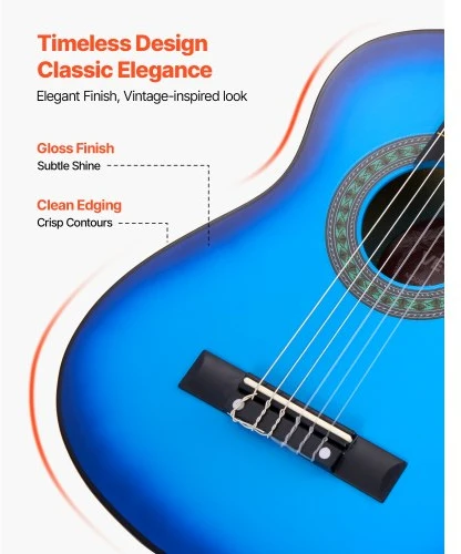 VEVOR Klasikinė gitara 780 mm, mėlyna, starter rinkinys