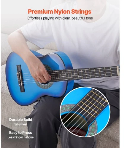 VEVOR Klasikinė gitara 780 mm, mėlyna, starter rinkinys