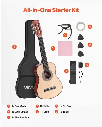 VEVOR Klasikinė gitara, 780 mm, natūrali