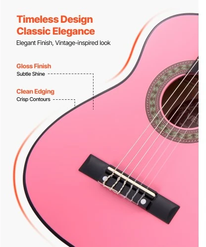 VEVOR Klasikinė gitara 780 mm, pradedančiųjų rinkinys, 30 colių, rožinė