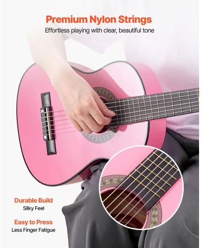VEVOR Klasikinė gitara 780 mm, pradedančiųjų rinkinys, 30 colių, rožinė