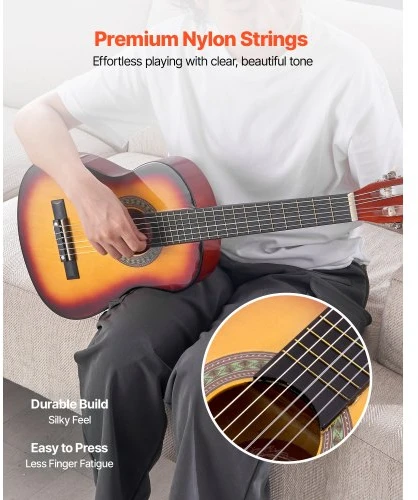 VEVOR Klasikinė gitara 780 mm, sunburst, rinkinys pradedantiesiems