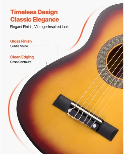 VEVOR Klasikinė gitara 780 mm, sunburst, rinkinys pradedantiesiems