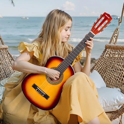 VEVOR Klasikinė gitara 780 mm, sunburst, rinkinys pradedantiesiems