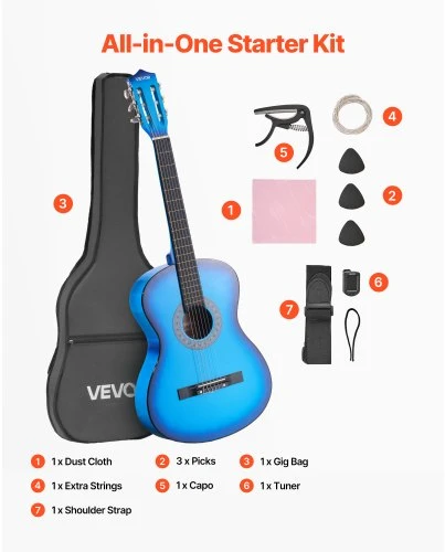 Koduva VEVOR klasikinė gitara 960 mm, mėlyna
