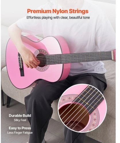 VEVOR Klasikinė gitara, 960 mm, rožinė, su priedų rinkiniu