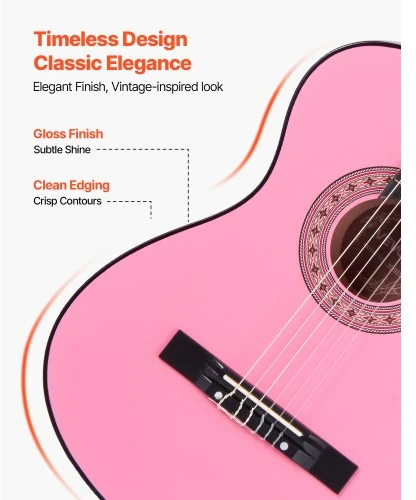 VEVOR Klasikinė gitara, 960 mm, rožinė, su priedų rinkiniu