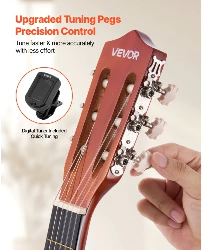 VEVOR Klasikinė gitara M5831, 960 mm, natūrali, su priedų rinkiniu
