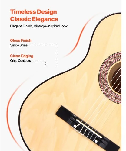 VEVOR Klasikinė gitara M5831, 960 mm, natūrali, su priedų rinkiniu
