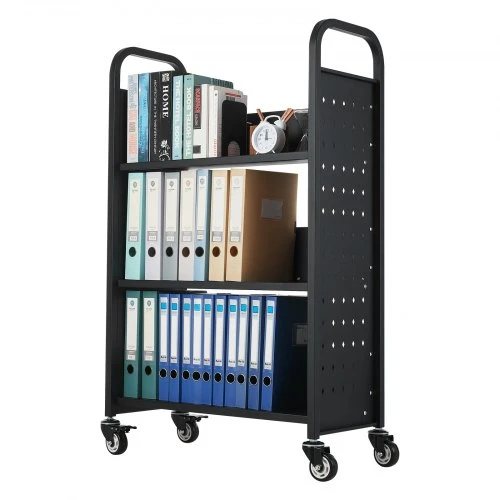 VEVOR Knygų vežimėlis su ratukais, 150 kg, 77 x 38 x 122 cm, juodas