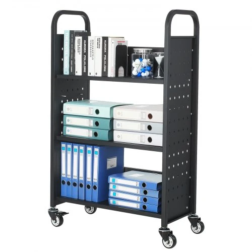VEVOR Knygų vežimėlis su ratukais, 150 kg, 77 x 38 x 122 cm, juodas