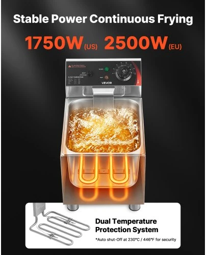 Koduva VEVOR komercinė elektrinė gruzdintuvė, 7,5 l, 2500 W, nerūdijančio plieno