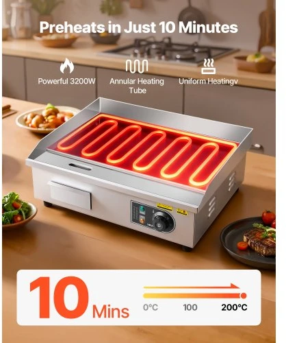 VEVOR Komercinė elektrinė kepsninė, 535 x 300 mm, 3200 W, reguliuojama 50–300 °C